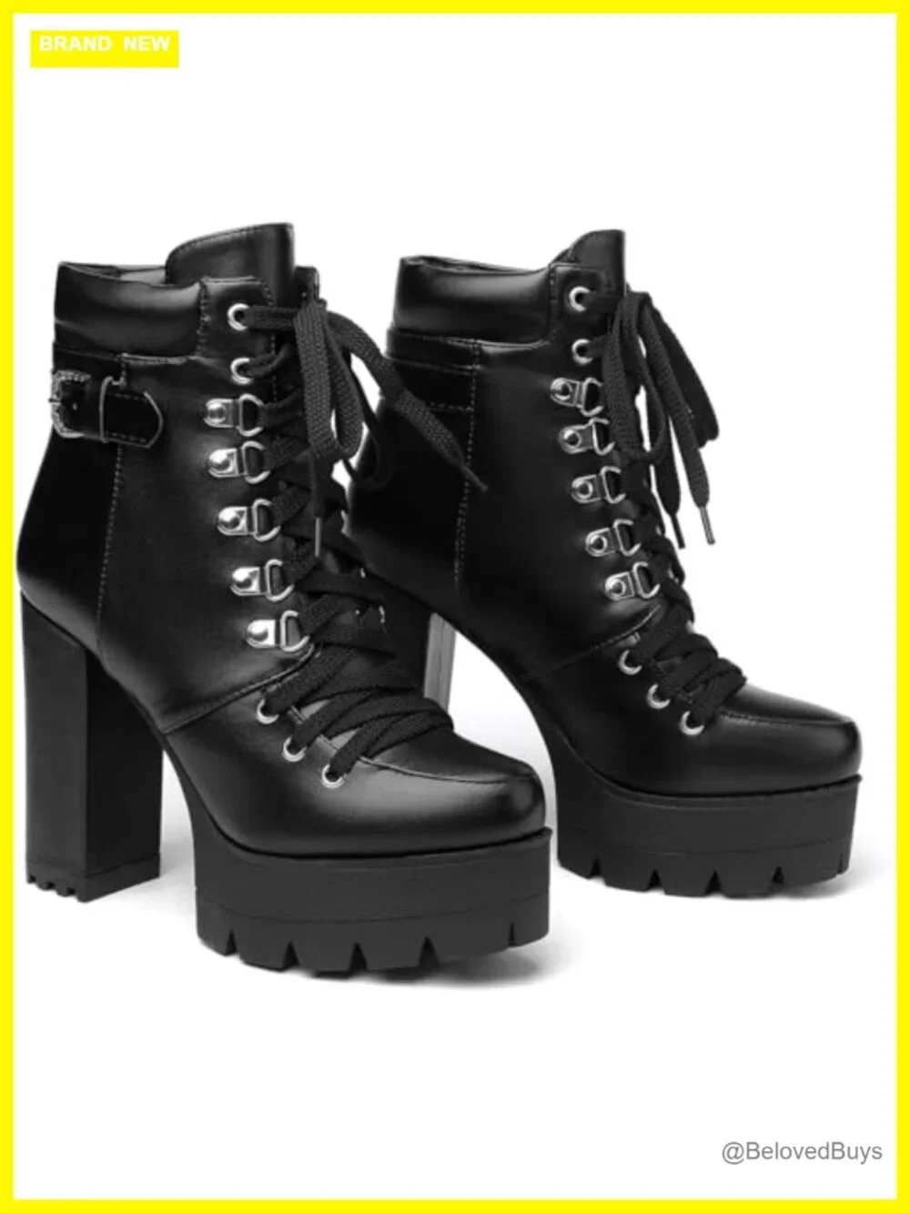 Women's Ankle Booties Chunky Heel Lace Up Platform Suede Side Zipper
